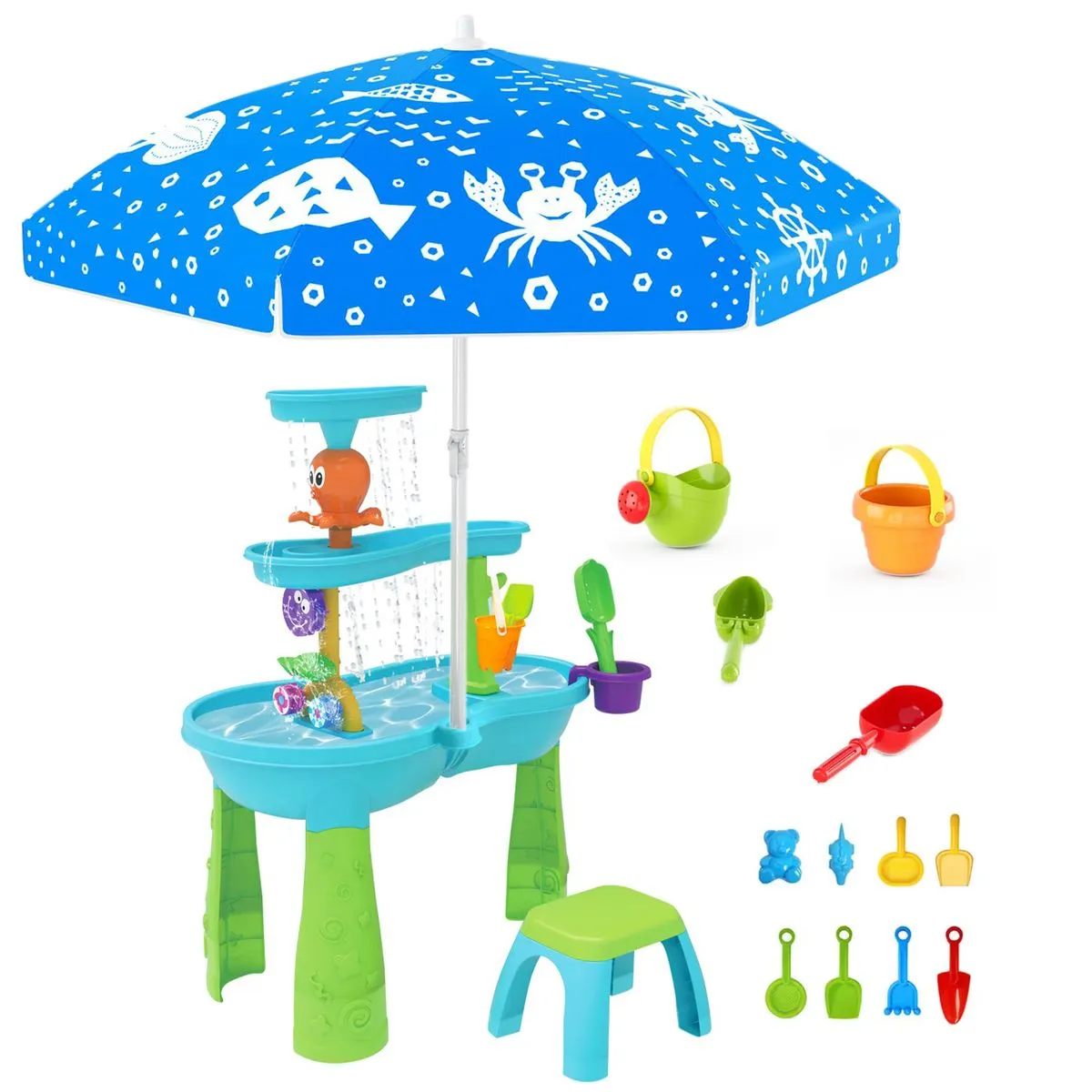 Sand Water Table Toy 28pcs Set, Sensory Outdoor Play Set Kids Toddlers