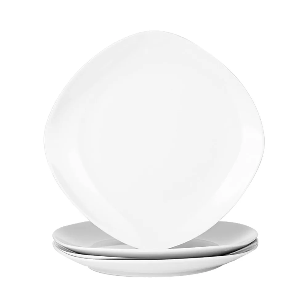 Set of 3 - Elegant Mirror Finished White opal Material Dessert Plate -8.5in