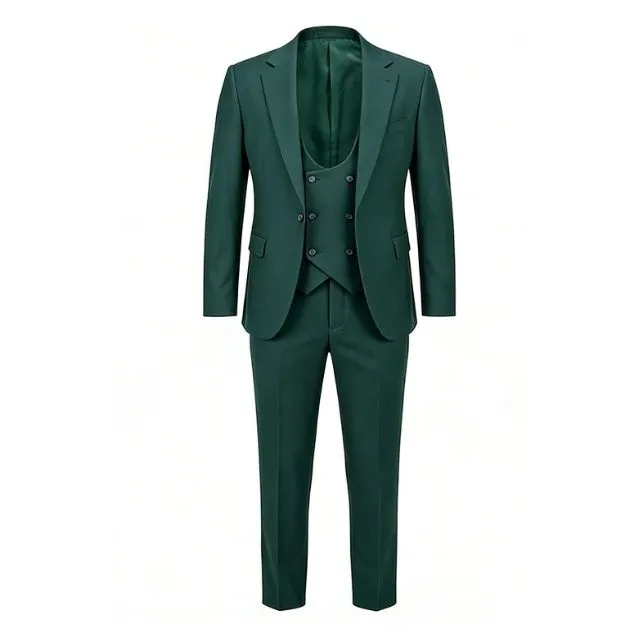 Men's Formal Slim Fit 3-Piece Suit Set Dark Green - Lively