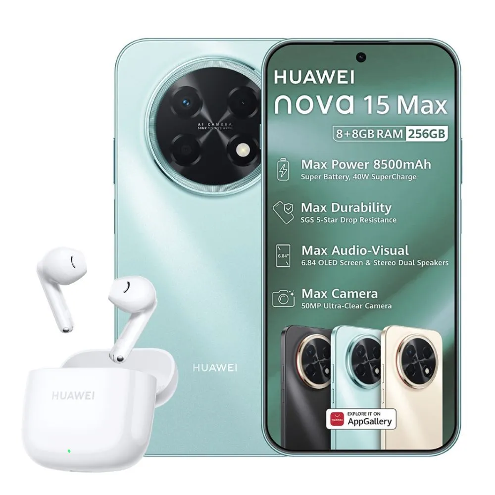 HUAWEI nova 15 Max Green 8+256GB Dual SIM | 50 MP Camera + Freebuds SE2
