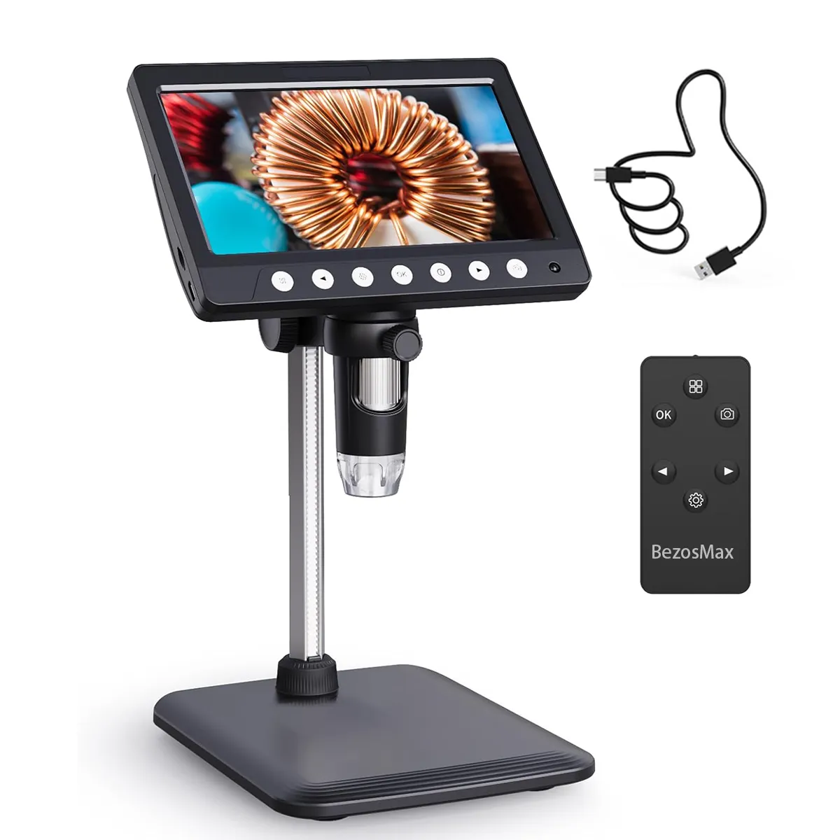 BezosMax 7" IPS HD Digital Microscope, 1200X for Coins Jewelry & Plants