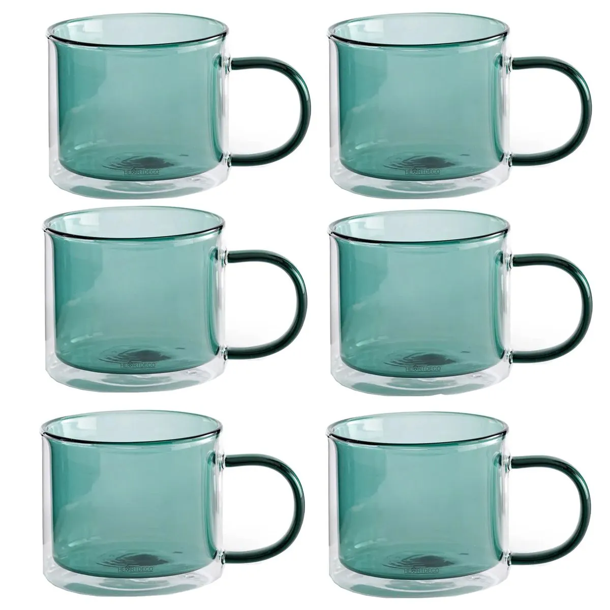 Double Wall Glass Coffee Mugs Cups - Teal - Set of 6