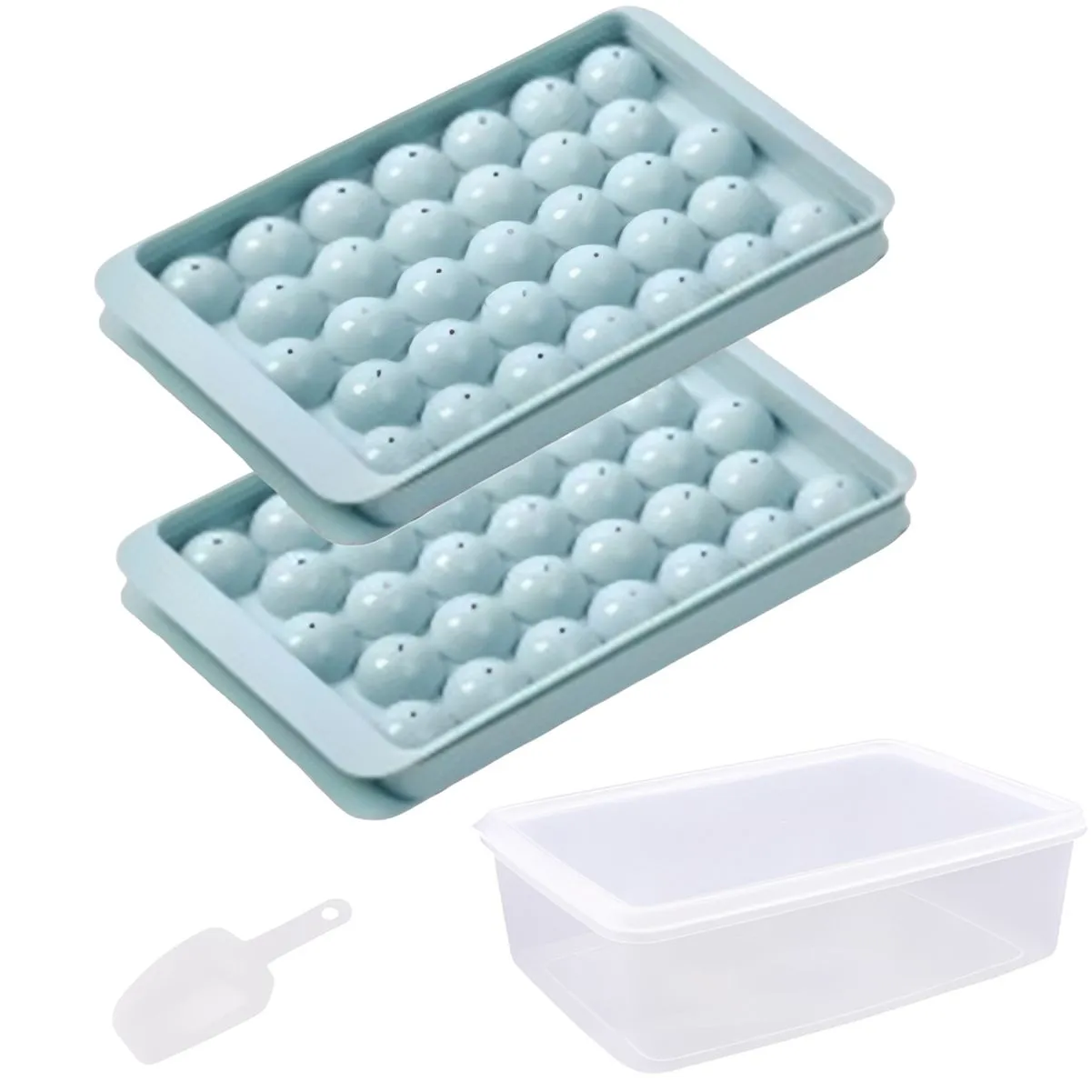 2Pcs Round Ice Cube Trays with Bin and Shovel Ice Ball Mould Ice Ball Maker