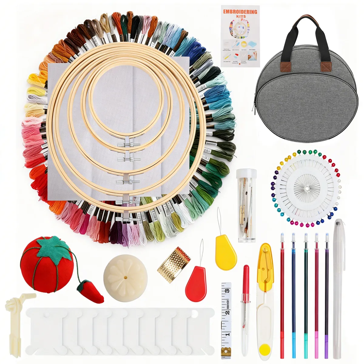 Embroidery Starter Kit, Sewing Needlework Embroidery Project Bag 124 Colors