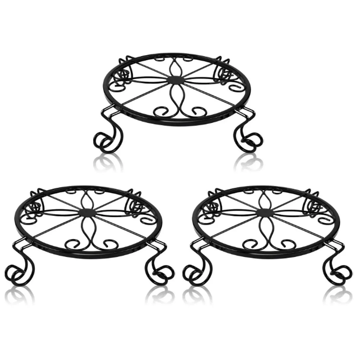 3Pieces Low Black Iron Plant Stand