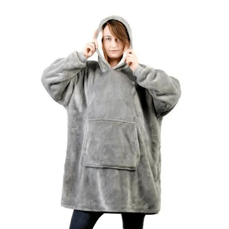 One Size Fits All, Ultra Plush Blanket, Huggie Hoodie, TV Blanket - Grey