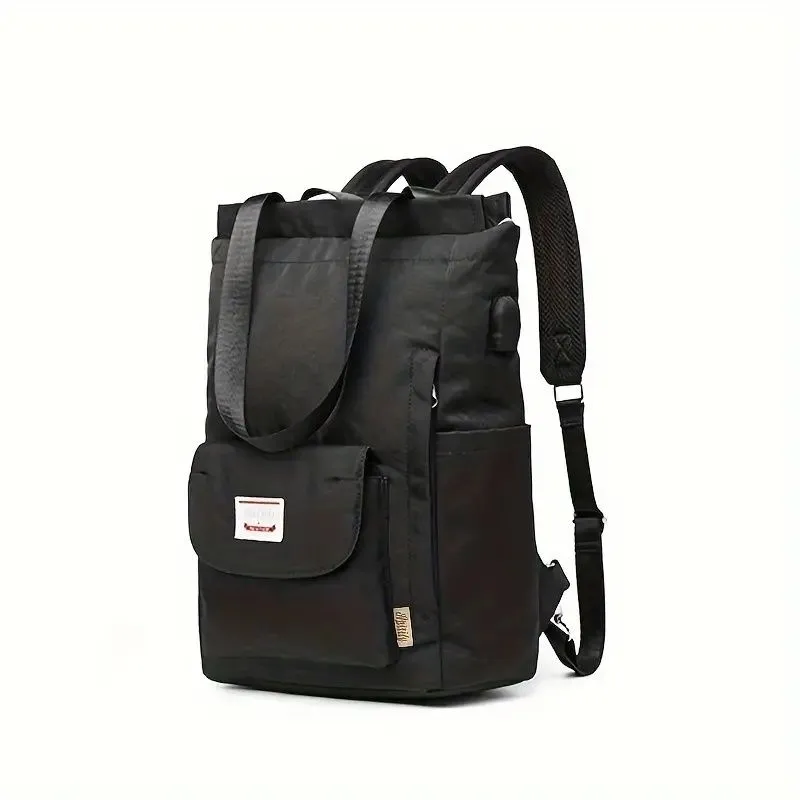 Waterproof Laptop Backpack, Adjustable And Stylish Nylon Shoulder Bag - Black