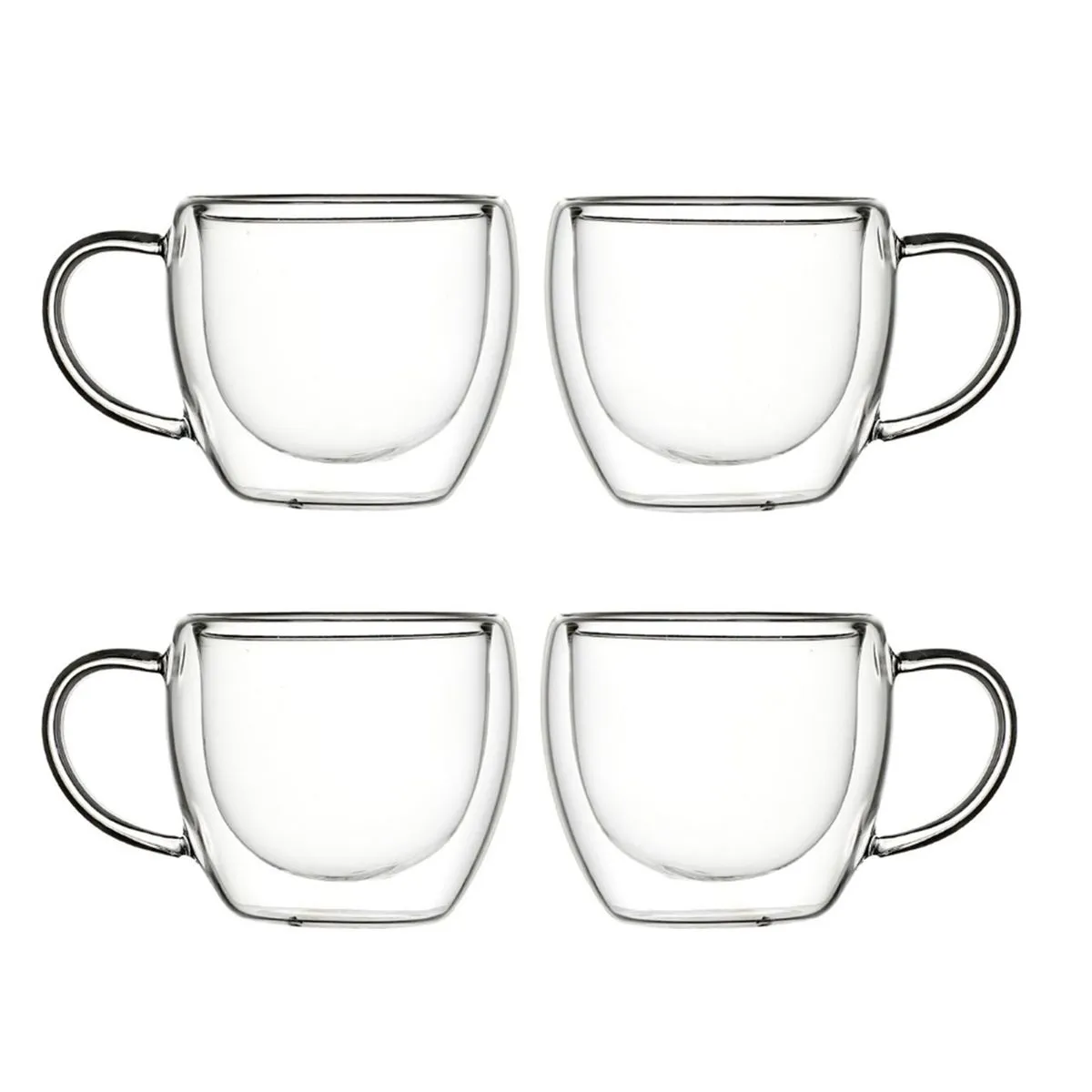 Double Wall Glasses Tea Cups Coffee Mugs Coffee Cups with Handle - 4 x 150ml