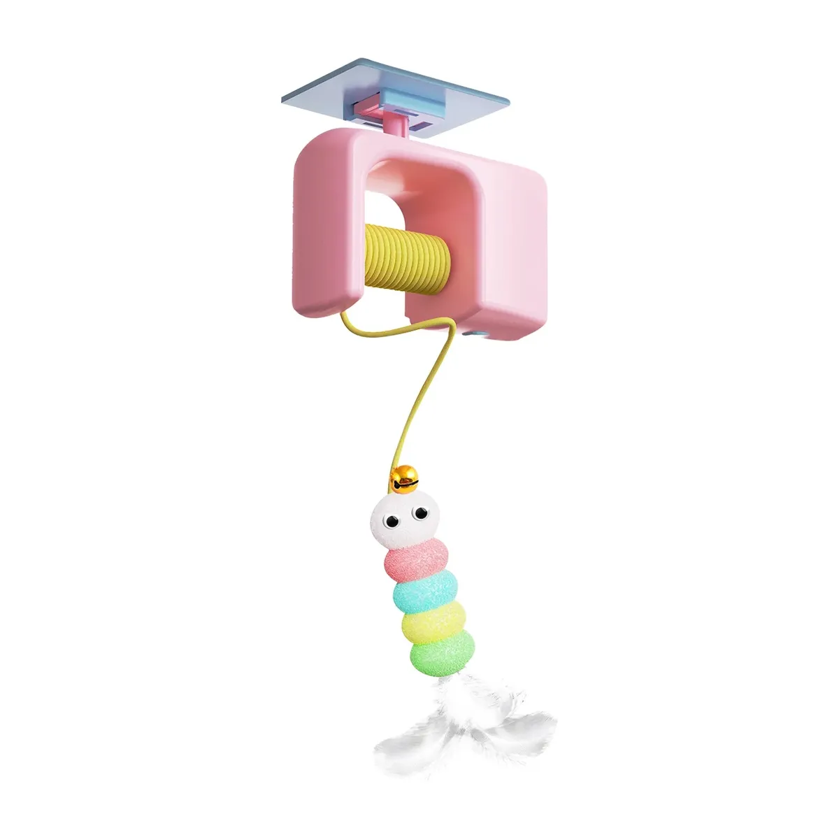 Pet Toy Electric Jumping Caterpillar Yo yo Cat Feather Interactive Teaser - Pink