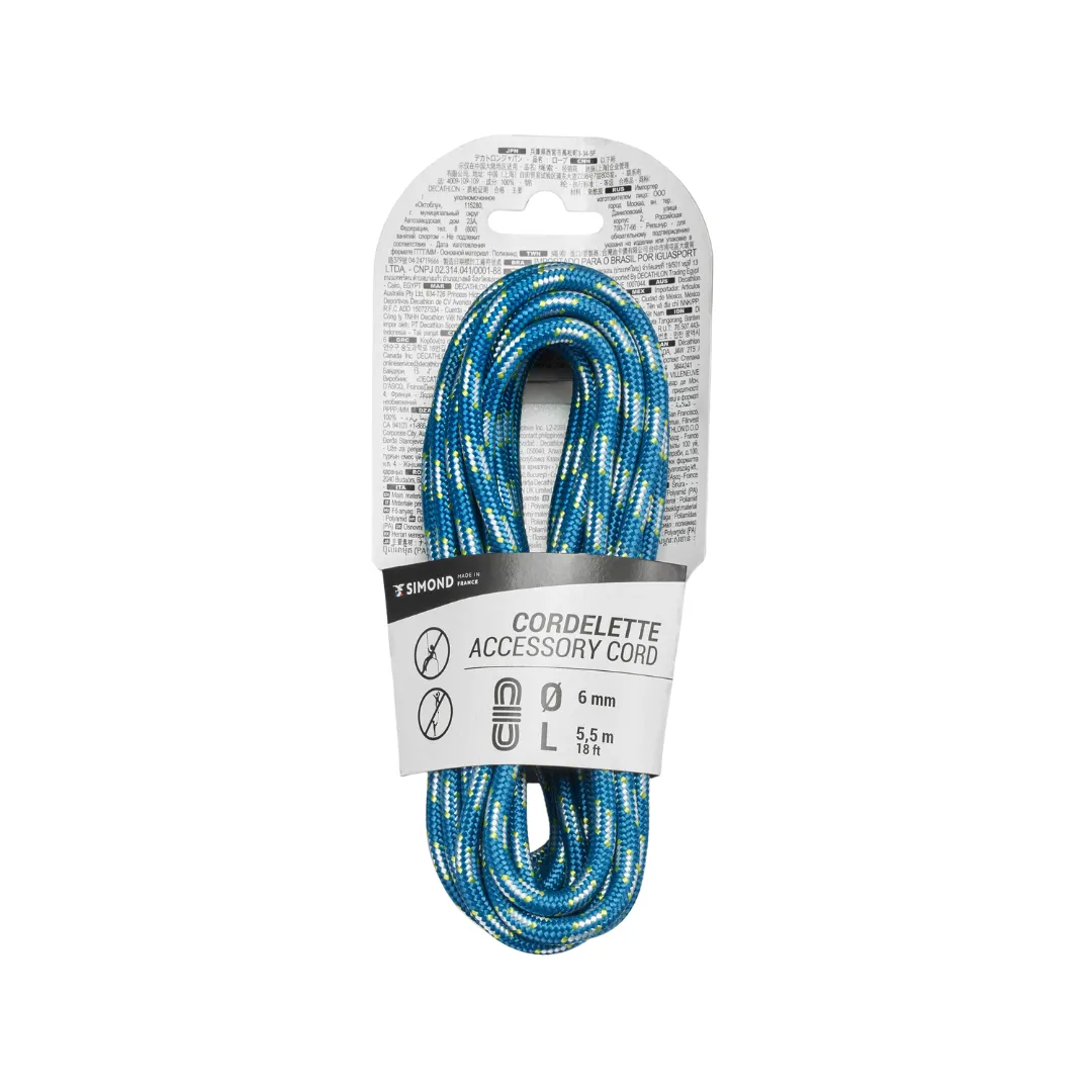 Climbing and Mountaineering Cordelette 6 mm x 5.5 m Blue