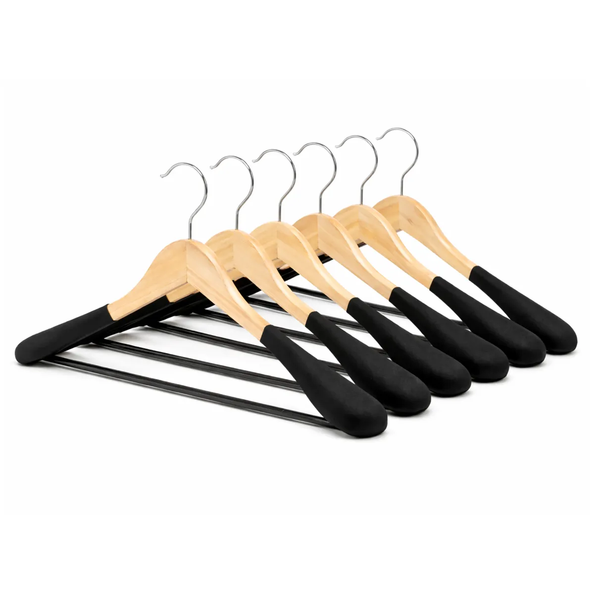Anchor Wooden Velvet Wide Shoulder Hangers - Non-Slip - 9 kg - 6 Pack - Black