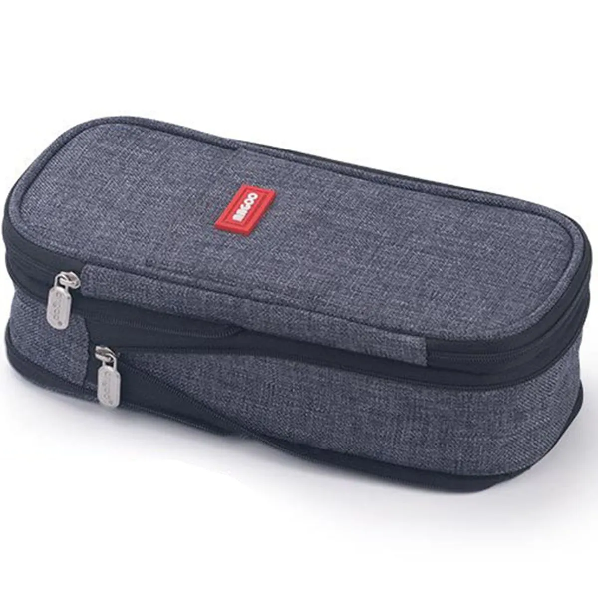 Large Capacity Pen Case with Double Zippers - Dark grey