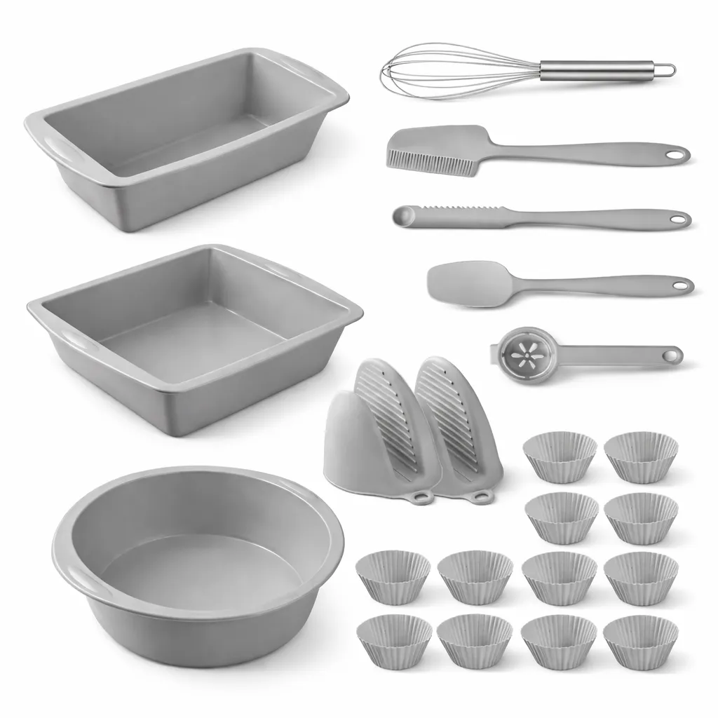 22-Piece Silicone Baking Set - Non-Stick Bakeware & Utensils - Grey