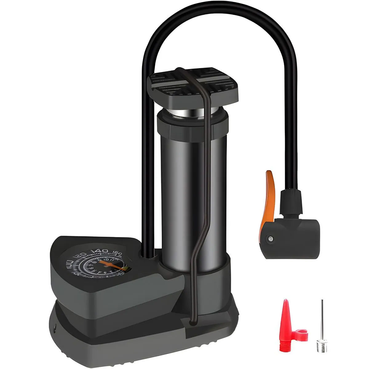 Bike Foot Pump with Pressure Gauge Tire Pump with Presta and Schrader Valve - Black