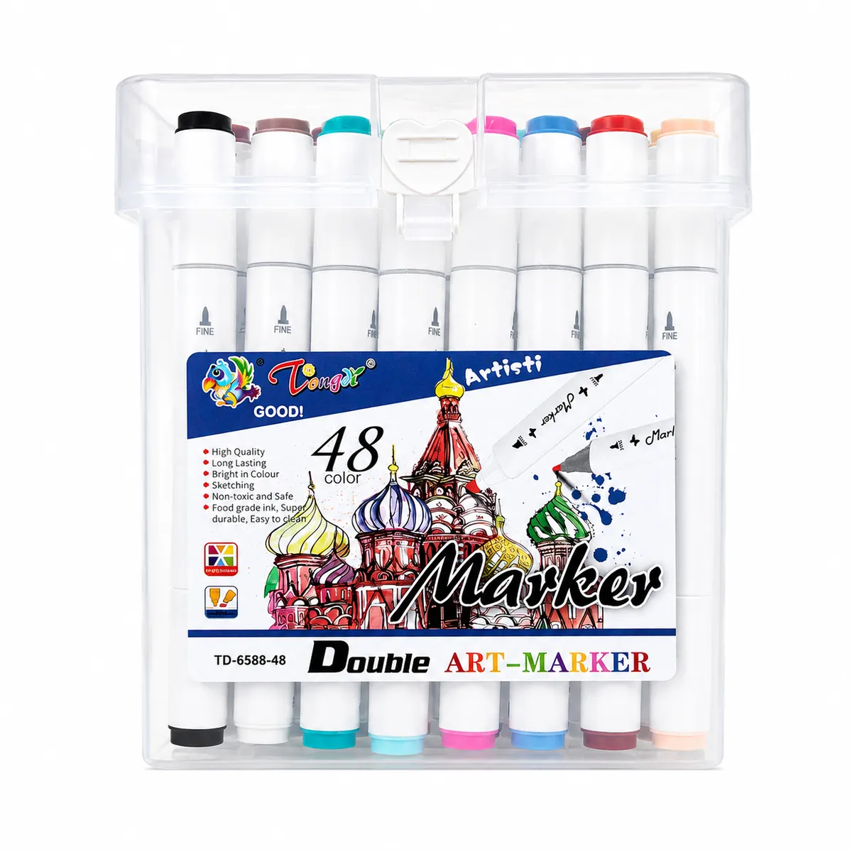 48 Colour Dual Tip Alcohol Art Markers Set in Storage Case