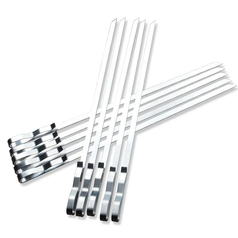 42cm Long Thickened Large Stainless Steel Flat Skewers For Barbecue