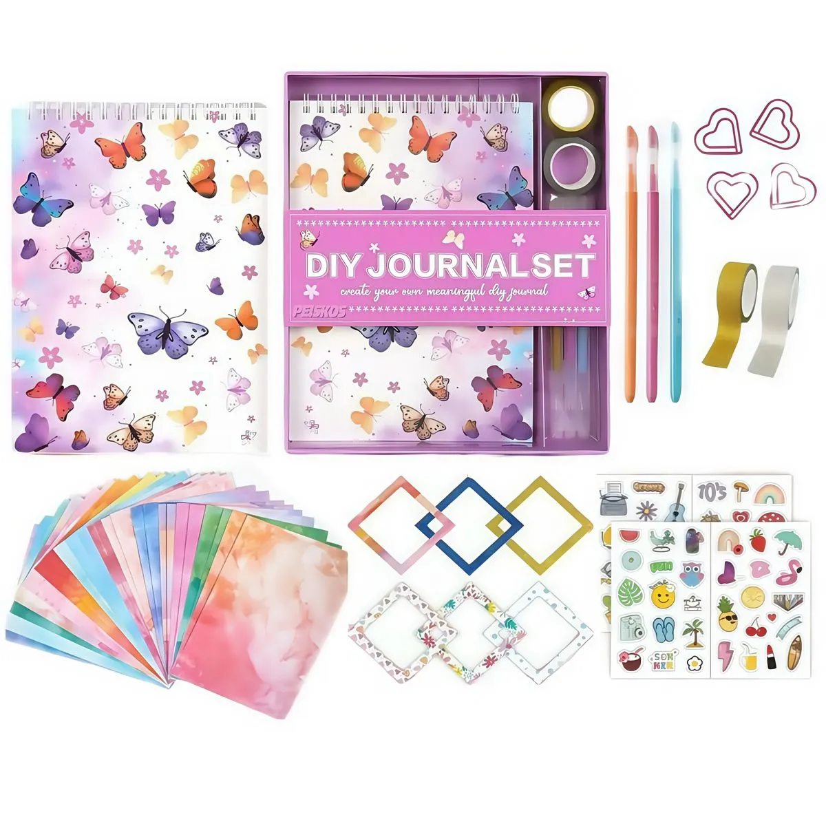 PEISKOS 49pcs Art Crafts DIY Journal Kit Stationery Toy Gift Set for Girls - Fairy Butterfly