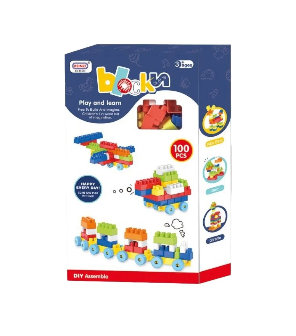 Boss Kids 100 Piece Colorful DIY Educational Building Block Toys - Blue