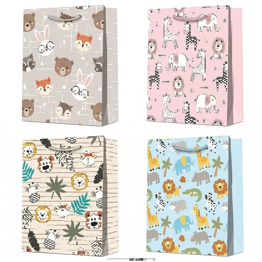 4pcs Large Animal Gift Bags for Kids Birthday & Baby Showers + ReVibe Pen