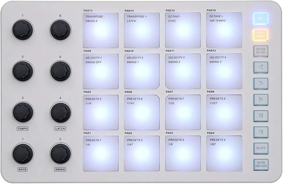 MIDI Controller Bluetooth MIDI Pad Controller with 16 RGB Backlit Pads
