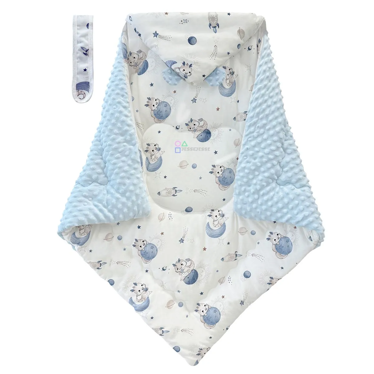 JESSEJESSE Baby Padded Cotton Swaddle Blanket 3D Dotted Plush 300g - Blue