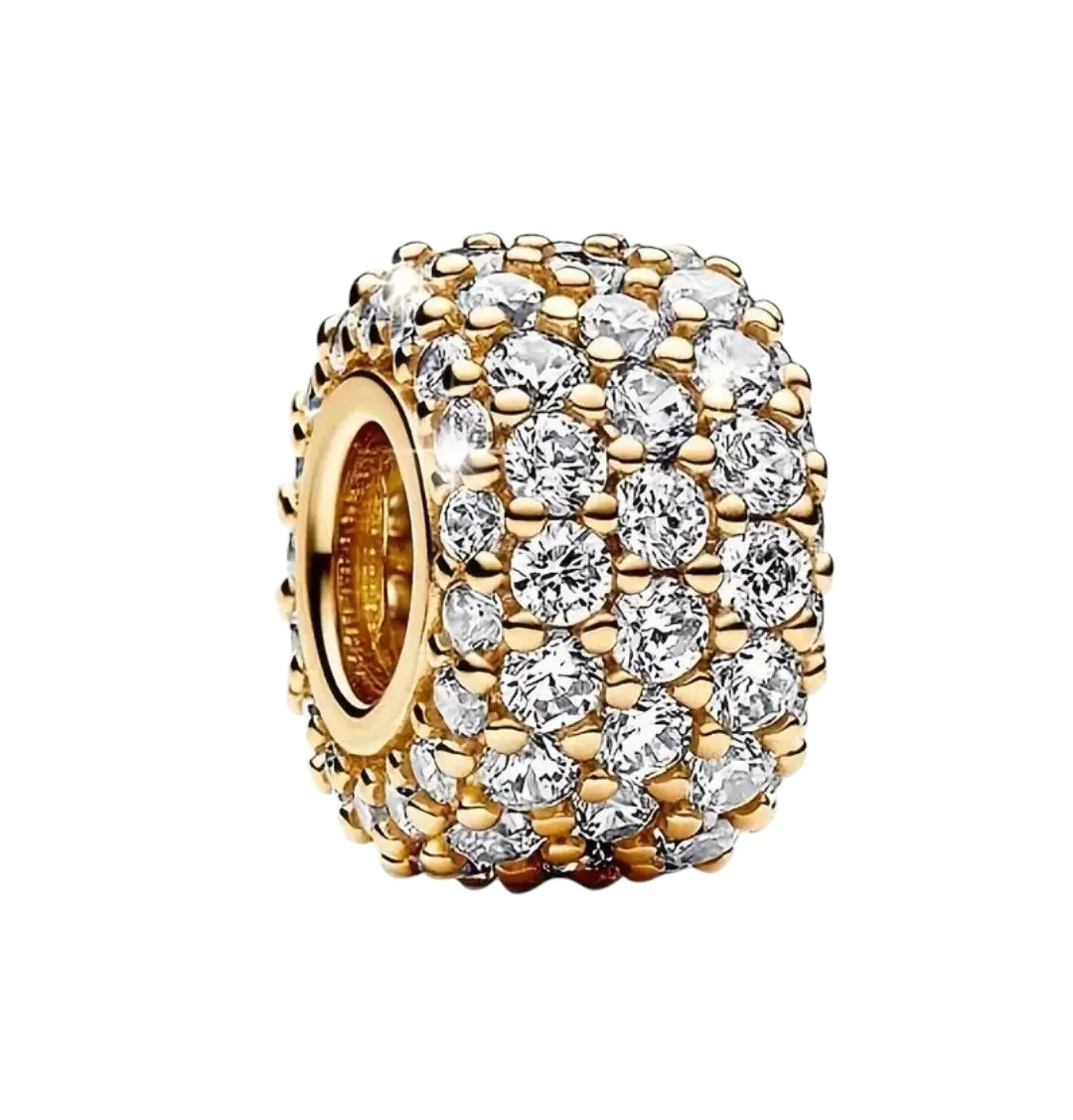 Gold Stainless Steel Round Charm Compatible with Pandora Bracelets