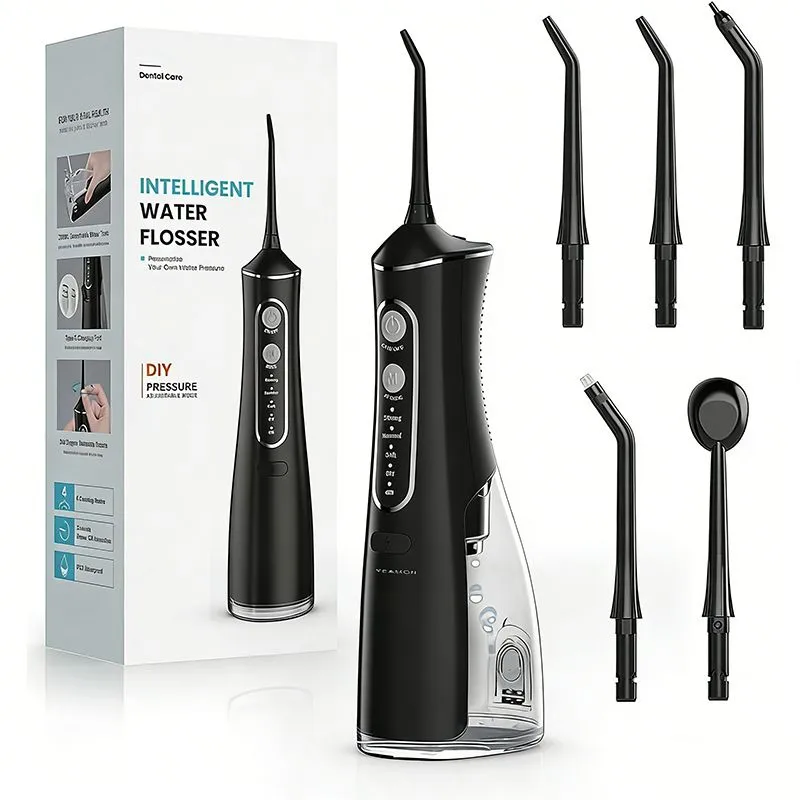 Portable Water Flosser 300ML Cordless Oral Irrigator for Teeth Cleaning - Black