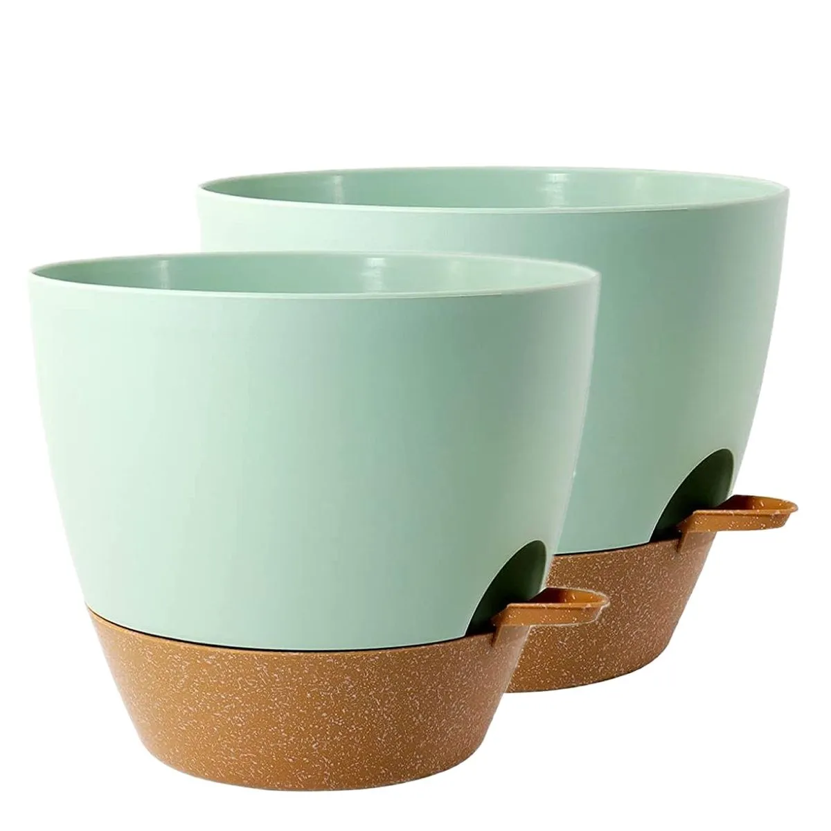 20.3cm Self-Watering Plant Pots with Drainage Tray - 2 Pack - Duck Egg & Terracotta