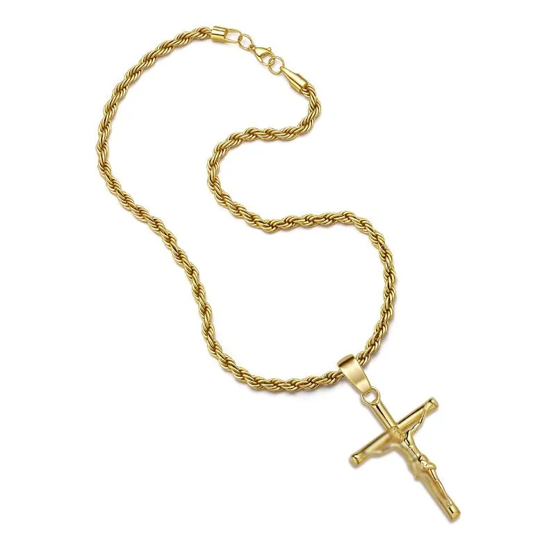 Stainless Steel Cross Pendant Chain - Gold Men No Fade 316L - Gold