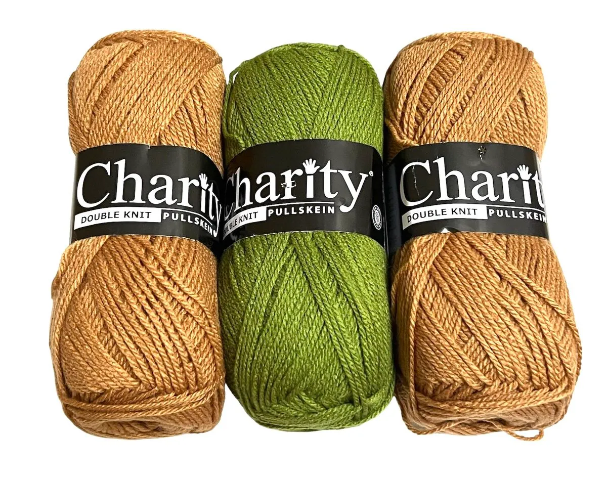 Charity DK 100 % Acrylic Yarn (3 x 100g) - Camel & Olive