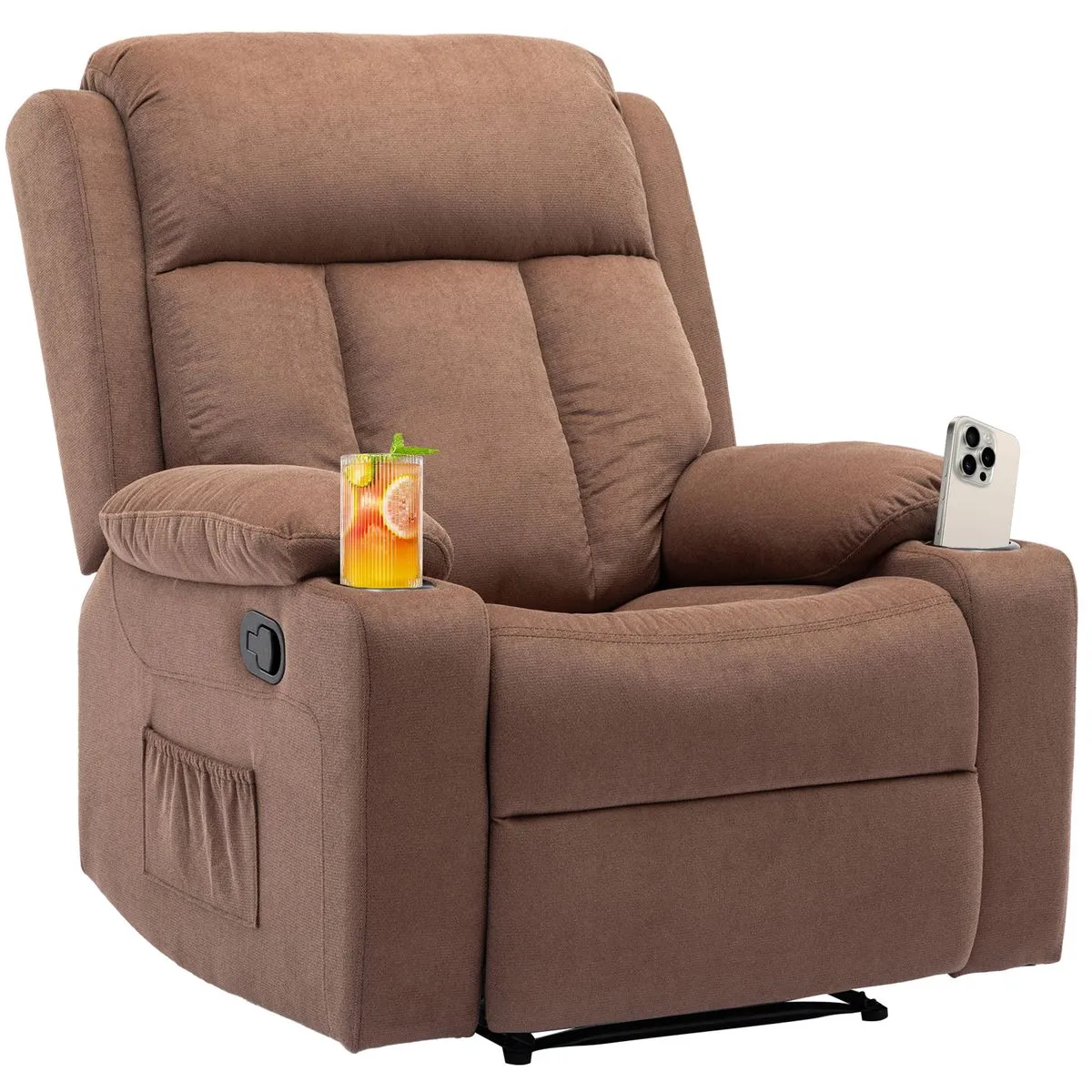 Recliner Chair Armchair Sofa Lounger Sleeper Couch 2 Cup Holder Pocket - Brown