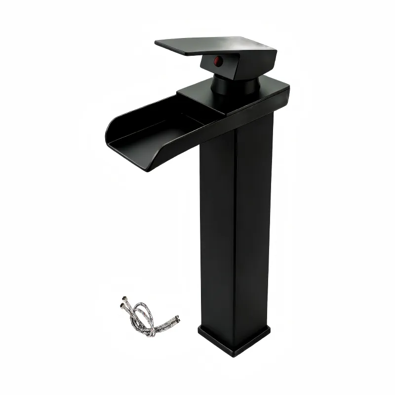 290mm Tall Matte Black Waterfall Tap - Vessel Sink Mixer with Hoses