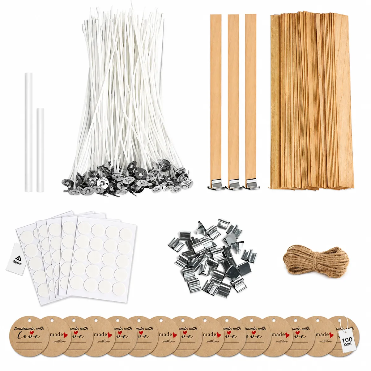 Topika - 130pcs Candle Wicks Kit with 100 Cotton & 30 Wood Wicks - White:Long Style