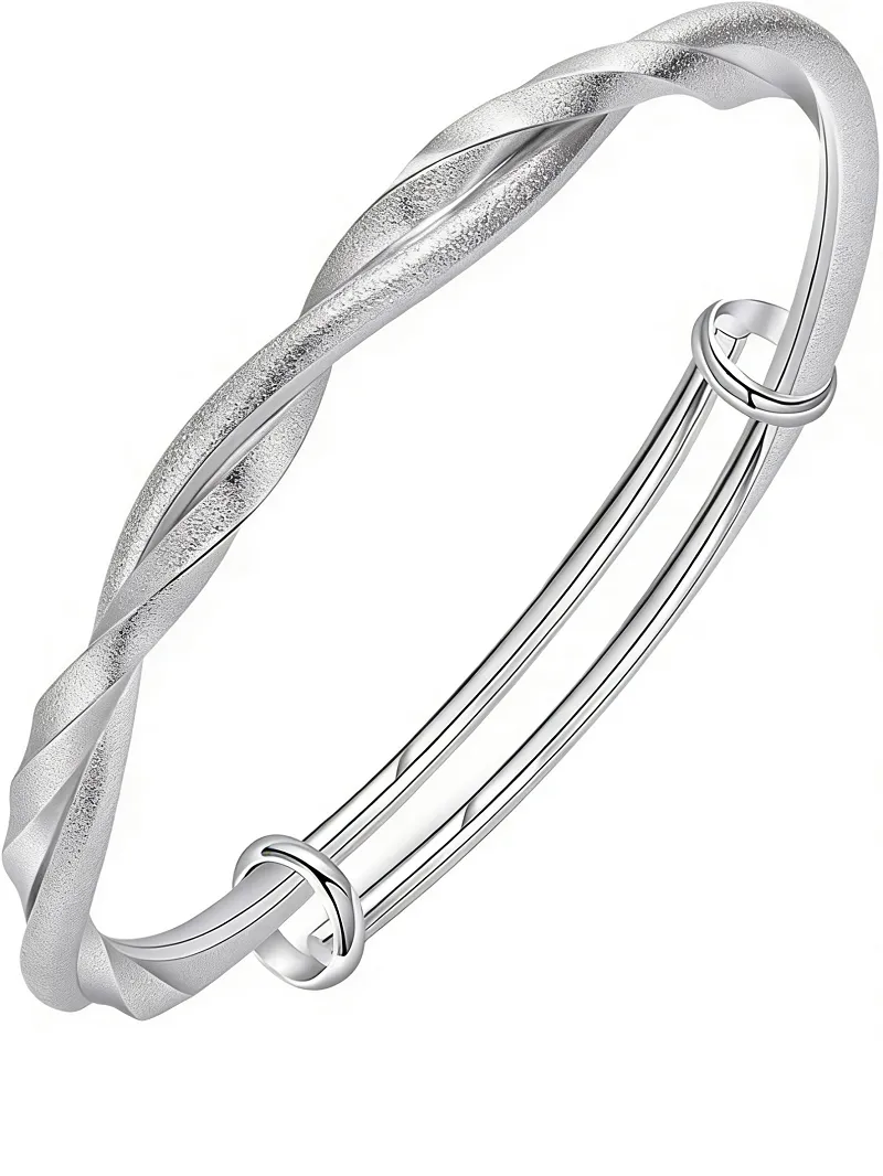 Silver Bangle Bracelets for Women, Simple Adjustable 925 Silver Cuff Bangle