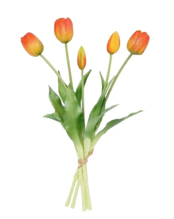 5 Piece Artificial Tulips Flowers PU Real Touch Bouquet - Orange