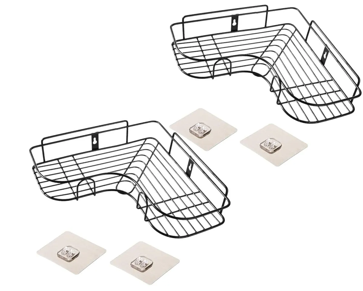 Bathroom Corner Rack Black - No Drill - Set of 2 - Black