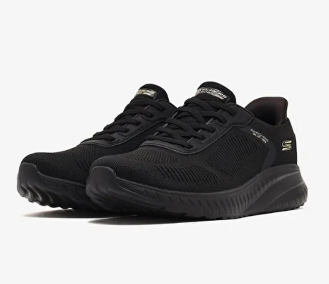 Skechers Women Black Mesh Plain Casual Slip On With Built In Shoe Horn