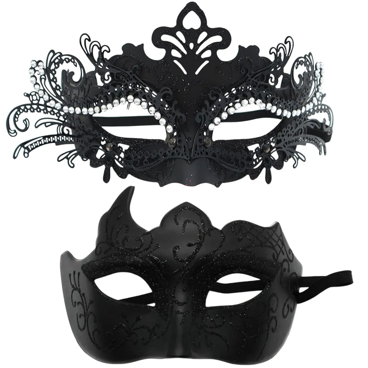 2 Pieces Cosplay Masks Masquerade Masks Set Couple Romantic Mask - Black