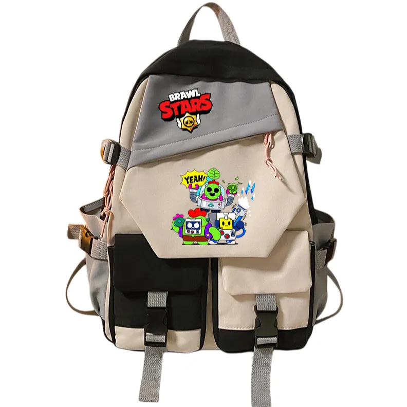 Student Bcakpack Game Merchandise Brawl Stars Color Blocking Canvas - Black