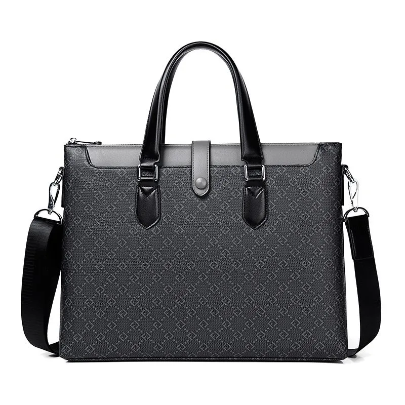 Men's Genuine Leather Handbag Business Large Capacity Briefcase - Pattern