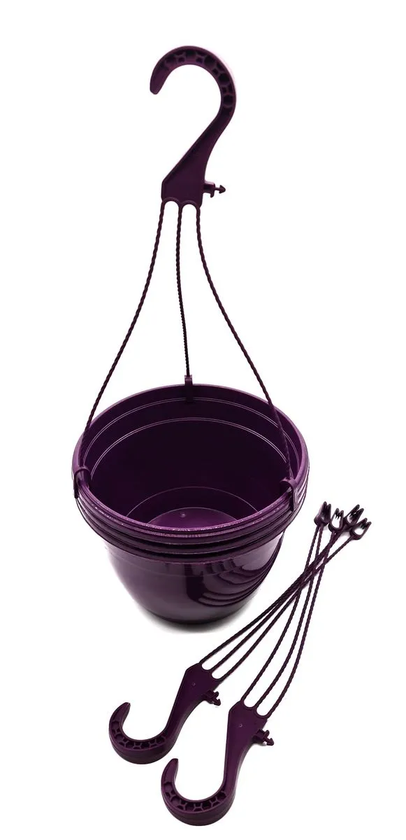 20cm Teku Hanging Flower Pots with Hangers - Set of 3 - Purple