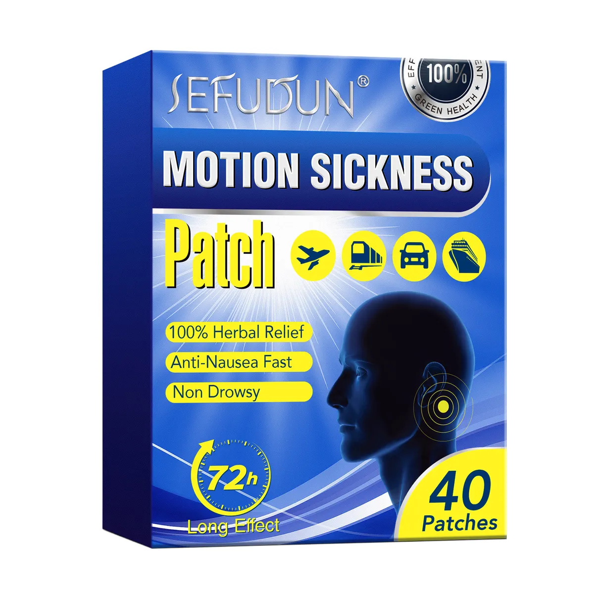 Motion Sickness Patch -Anti-Nausea Herbal Relief -40 Patches