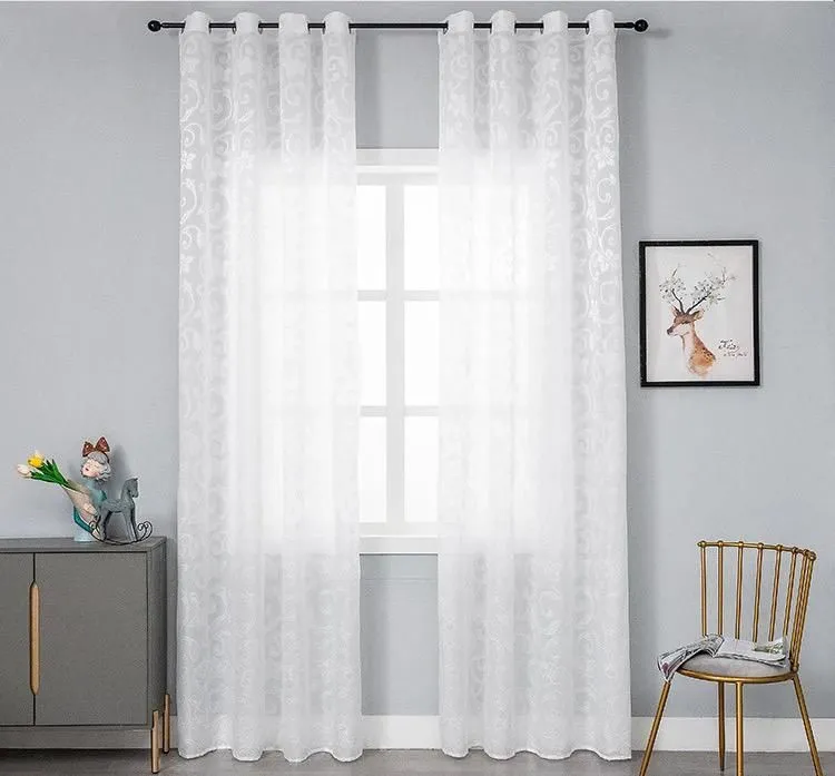 Readymade Sheer Floral Living Room Eyelets Curtains 300W X 240 H