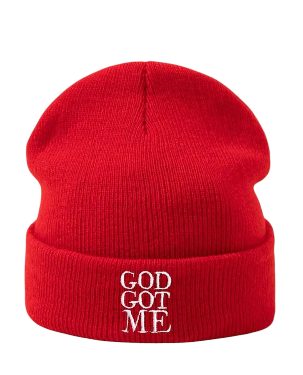 "God Got Me" Unisex Outdoor Beanie Hat - Red