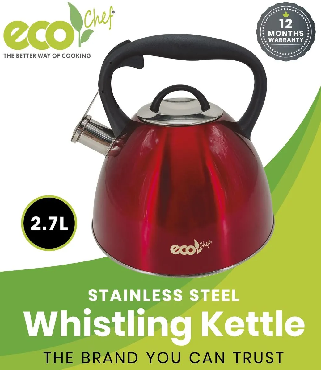 Eco Chef Stainless Steel Whistling Stovetop Kettles Red