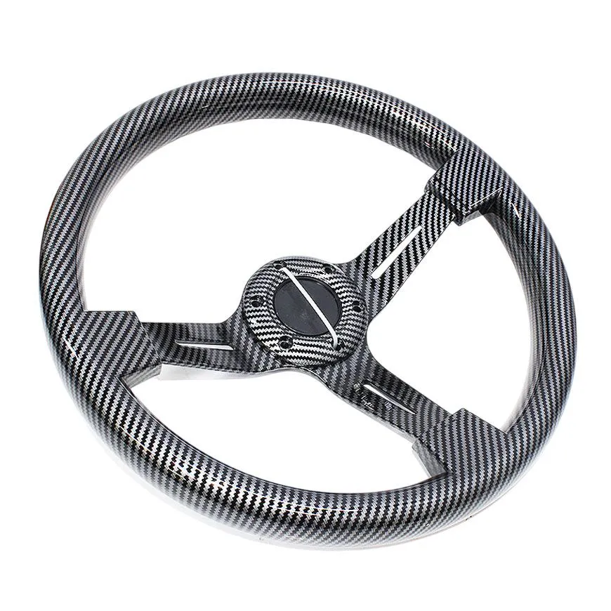Universal Carbon Fibre Black & Grey Sports Design Steering Wheel