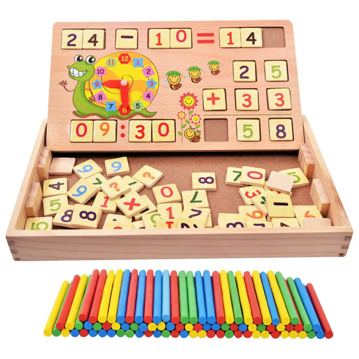 Educational Toy Math Number Counting Learning Box for Kids Wooden Math Toys - Green