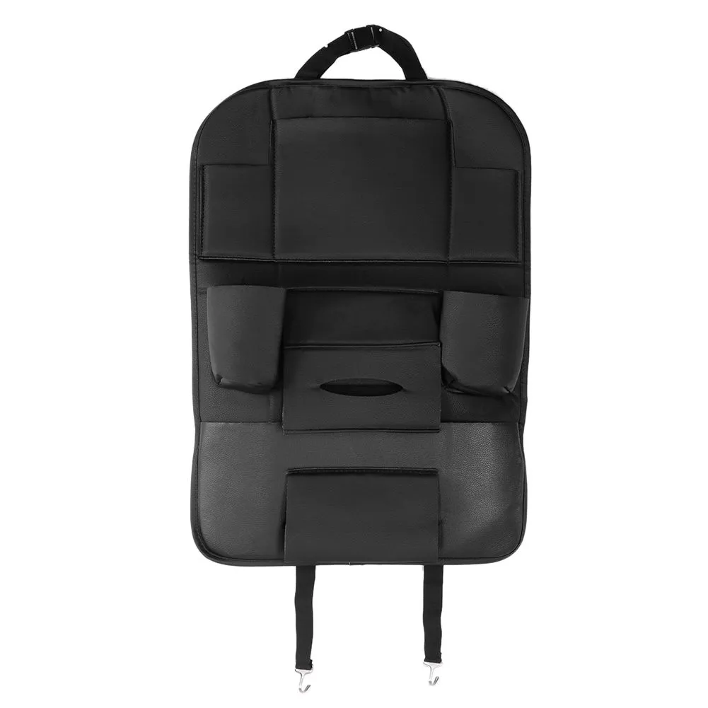 Car Seat Back Organizer for Storage with PU Leather (Black)