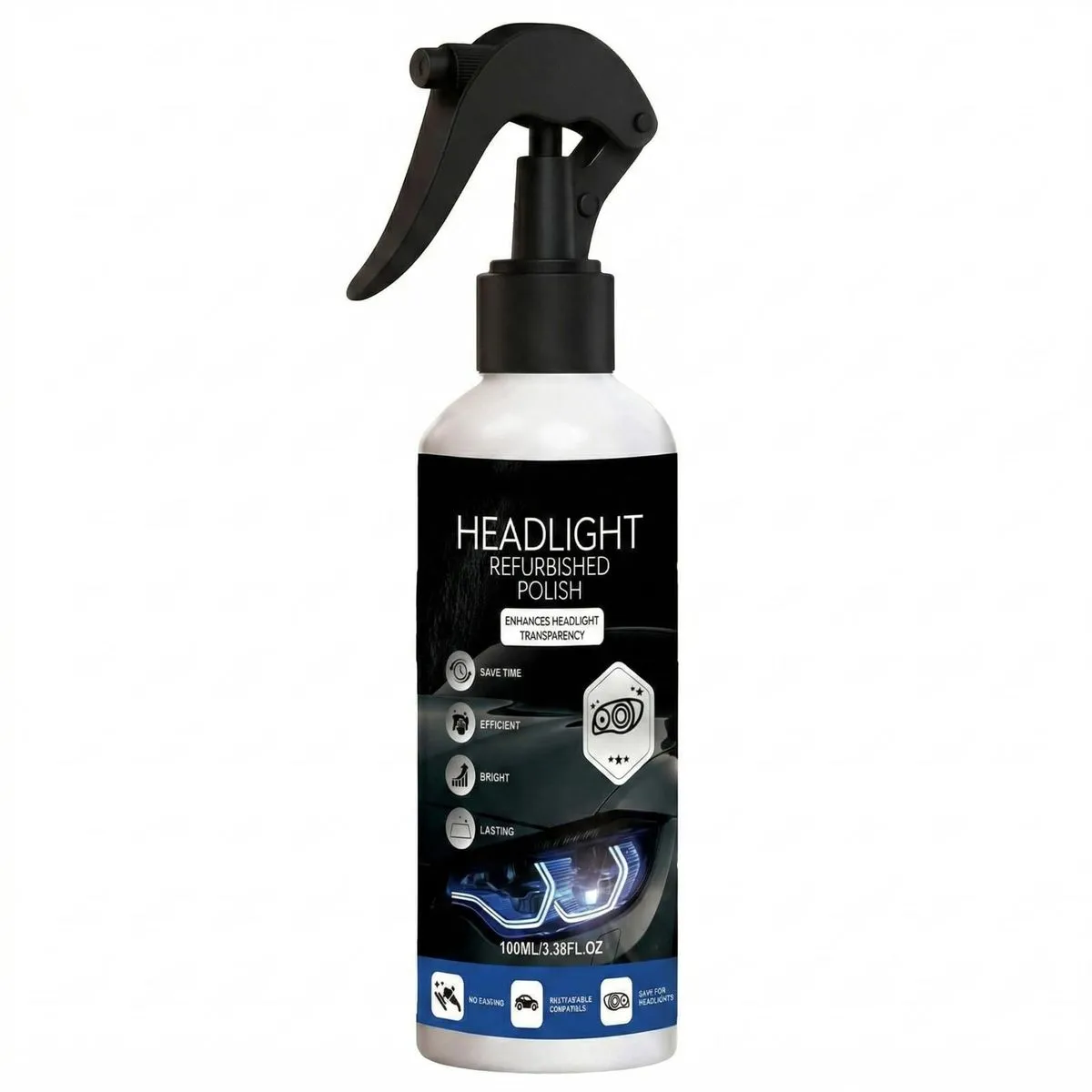 Automotive Headlight Restoration Kit - Fast Spray and Wipe Cleaner