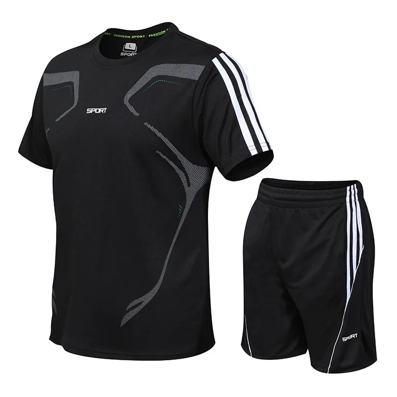 Lightweight And Quick-Drying Men's Sportswear Two-piece Set Black 2XL
